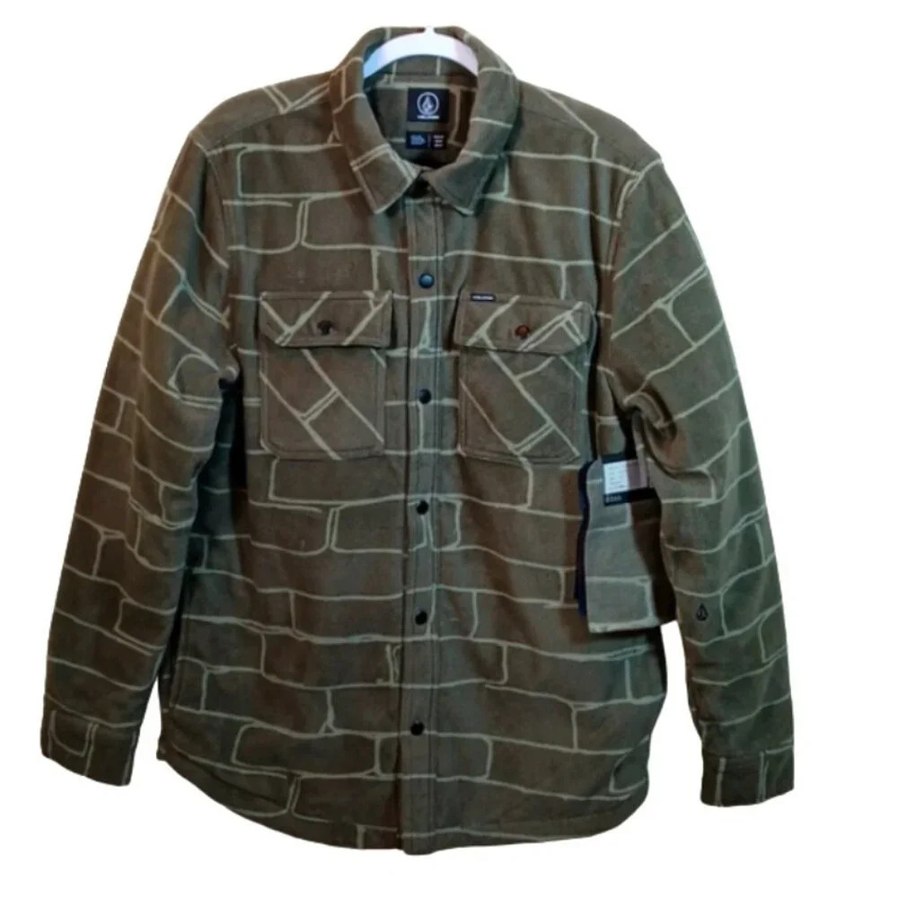 VOLCOM Bowered Fleece Long Sleeve with brick pattern in green size medium